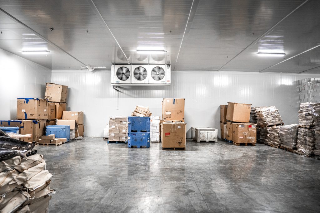 Cold storage freezer with boxes or frozen product